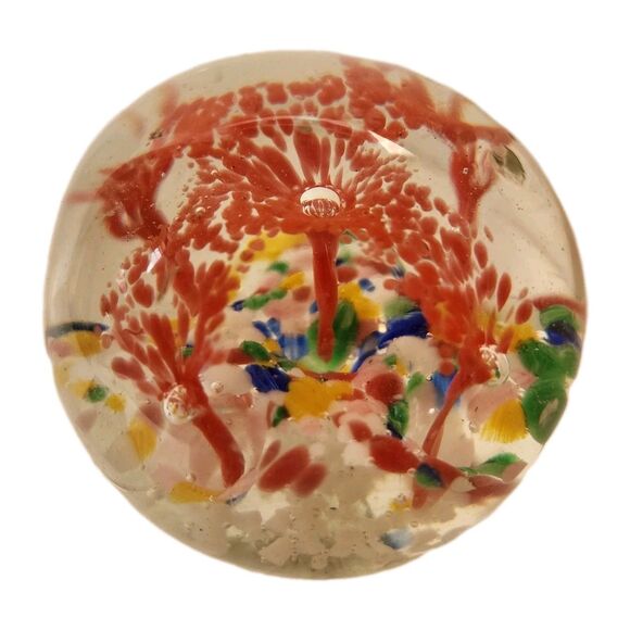 Art Glass Paperweight Red Trumpet Flower w Multicolor Layers Controlled Bubbles - Picture 3 of 15